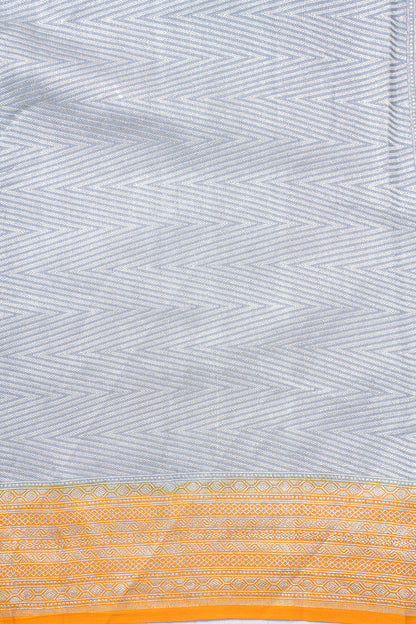 Grey &amp; Mustard Pure Khaddi Georgette Brocade Banarasi Saree