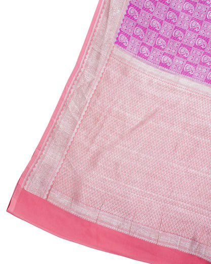 Rani Pink Pure Khaddi Georgette Brocade Banarasi Saree