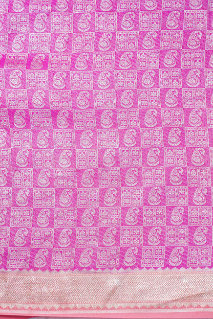 Rani Pink Pure Khaddi Georgette Brocade Banarasi Saree
