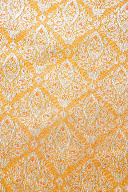 Mustard Yellow Pure Khaddi Georgette Brocade Banarasi Saree