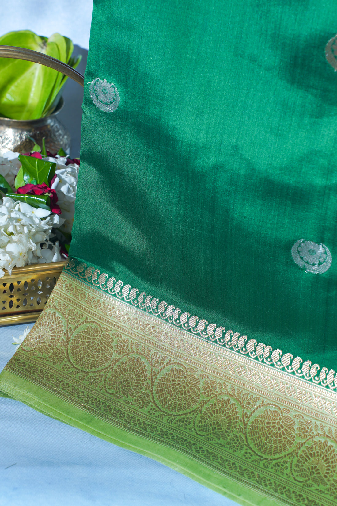 Green Pure Mango Katan Silk Handwoven Saree