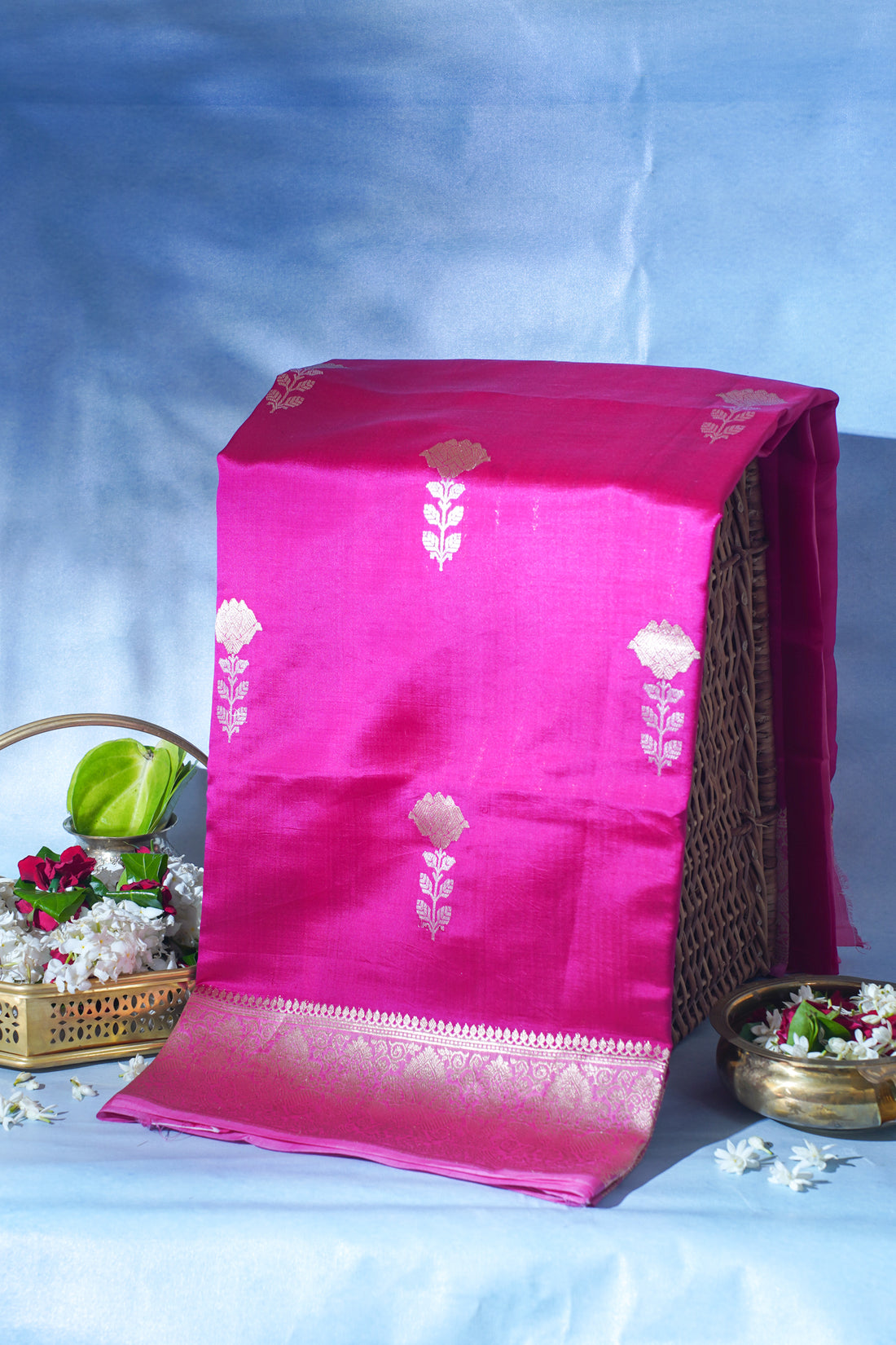 Rani Pink Pure Mango Katan Silk Handwoven Saree
