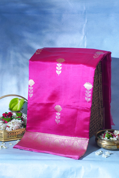 Rani Pink Pure Mango Katan Silk Handwoven Saree