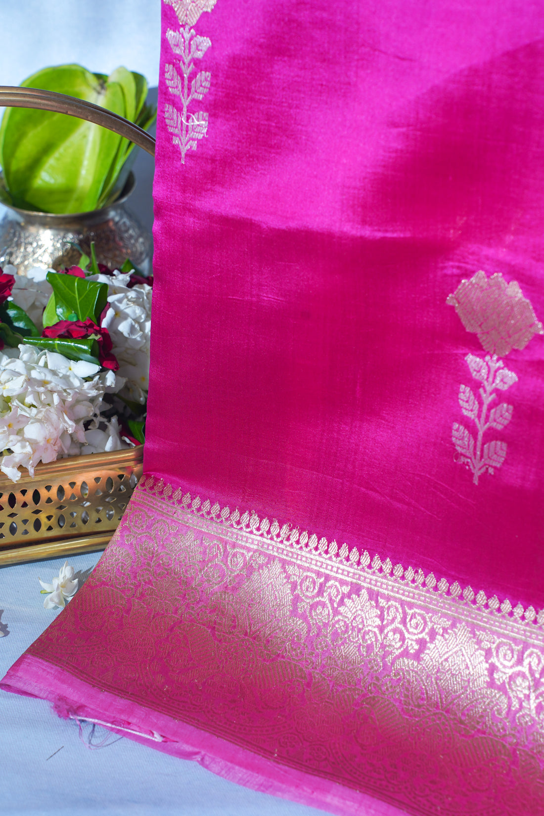 Rani Pink Pure Mango Katan Silk Handwoven Saree