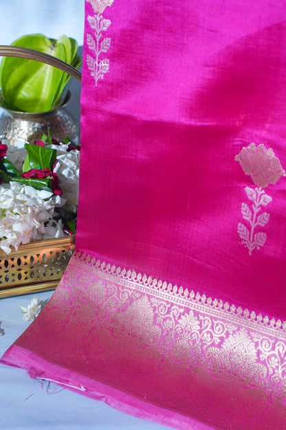 Rani Pink Pure Mango Katan Silk Handwoven Saree