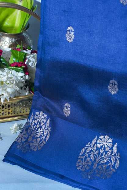 Royal Blue Pure Mango Katan Silk Handwoven Saree