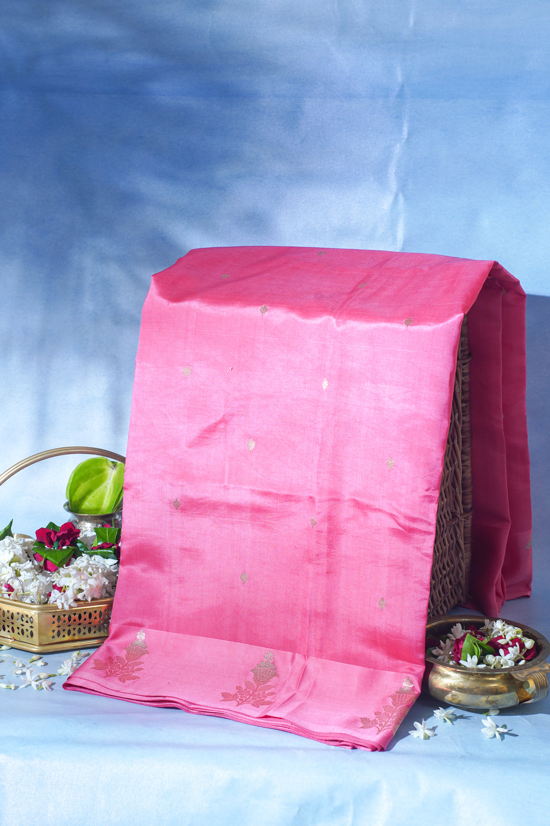 Baby Pink Pure Mango Katan Silk Handwoven Saree