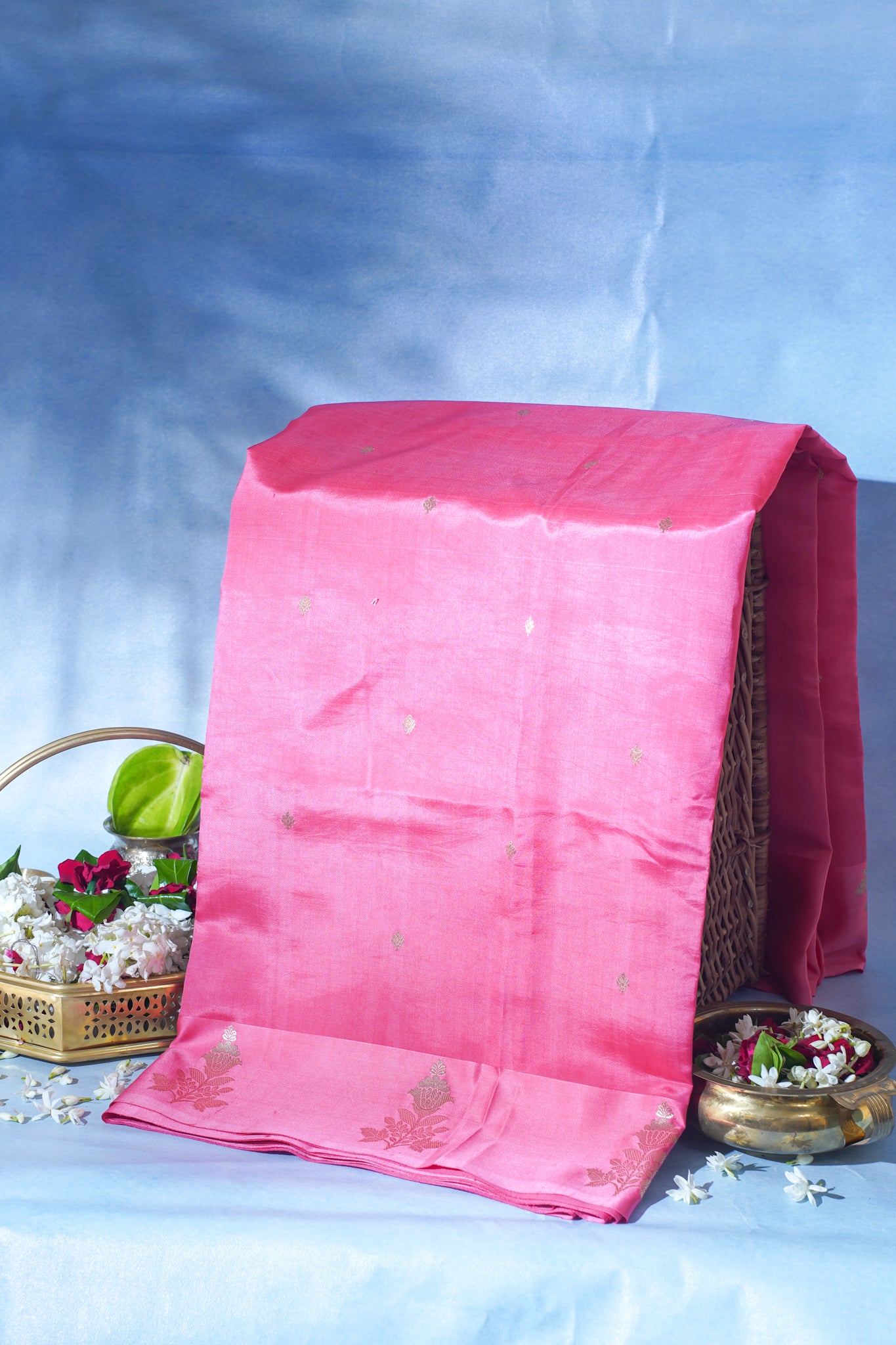 Baby Pink Pure Mango Katan Silk Handwoven Saree