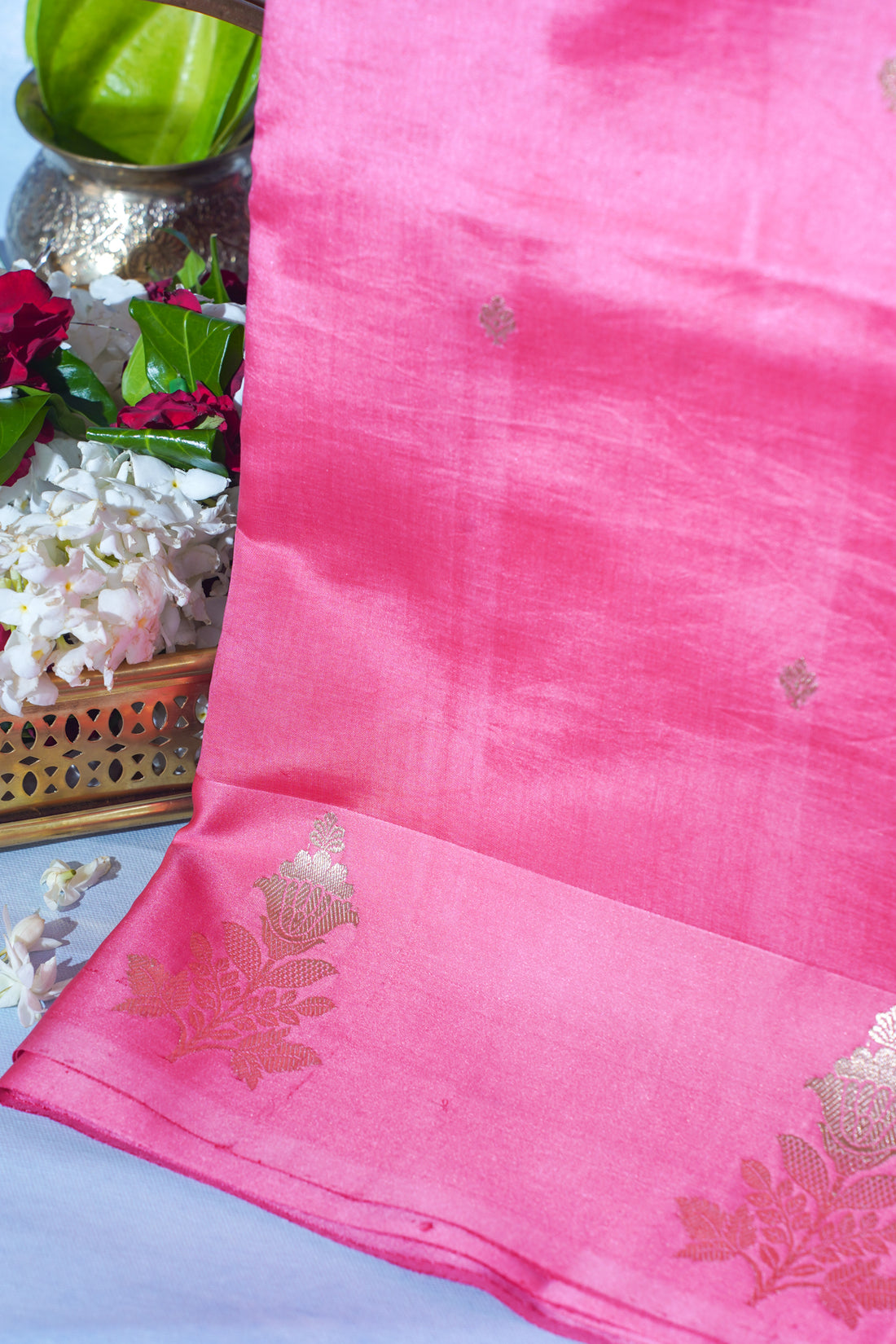 Baby Pink Pure Mango Katan Silk Handwoven Saree