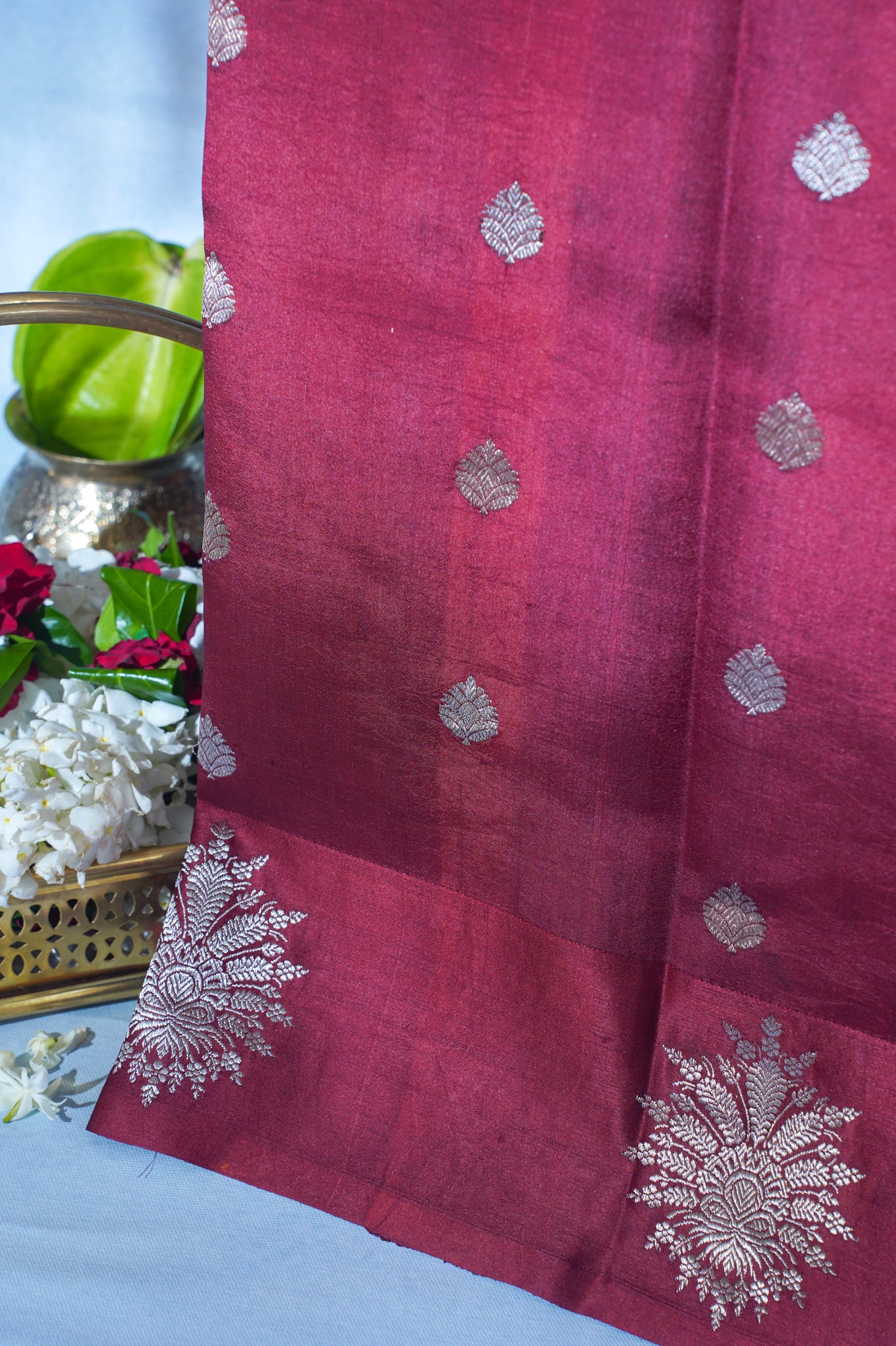 Maroon Pure Mango Katan Silk Handwoven Saree