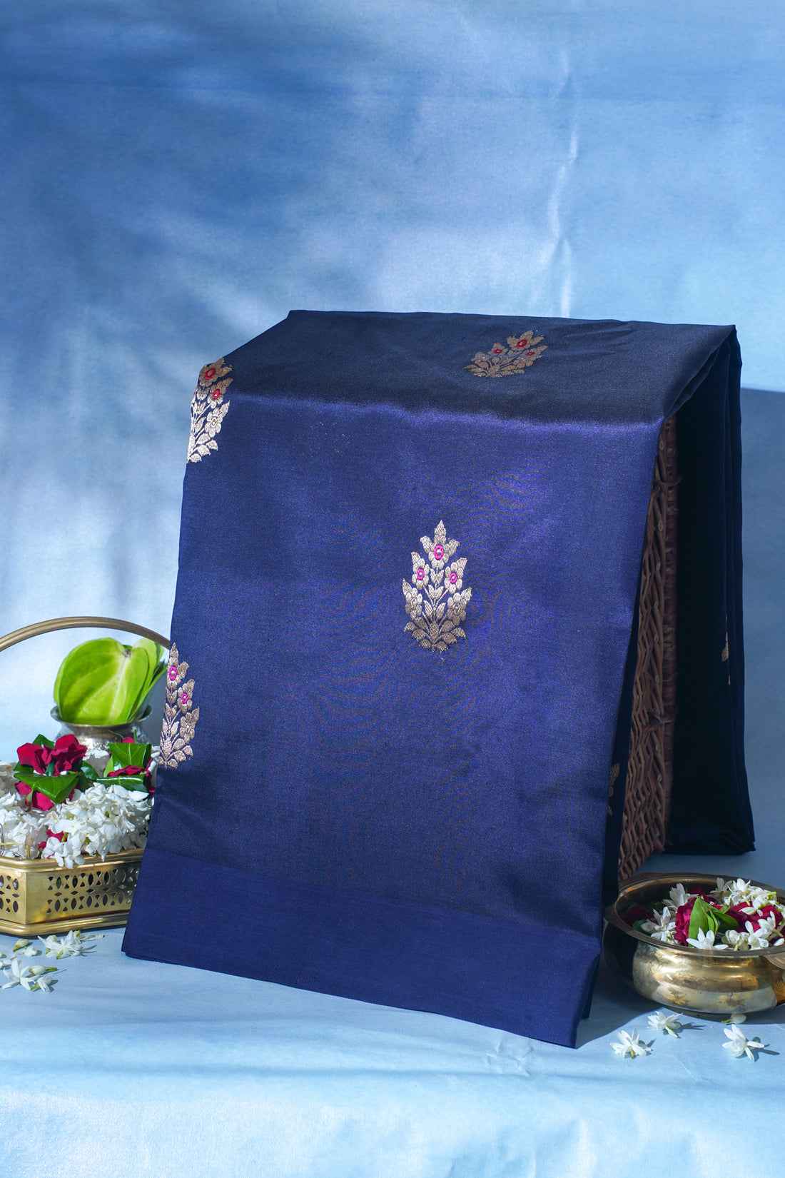 Navy Blue Pure Mango Katan Silk Handwoven Saree