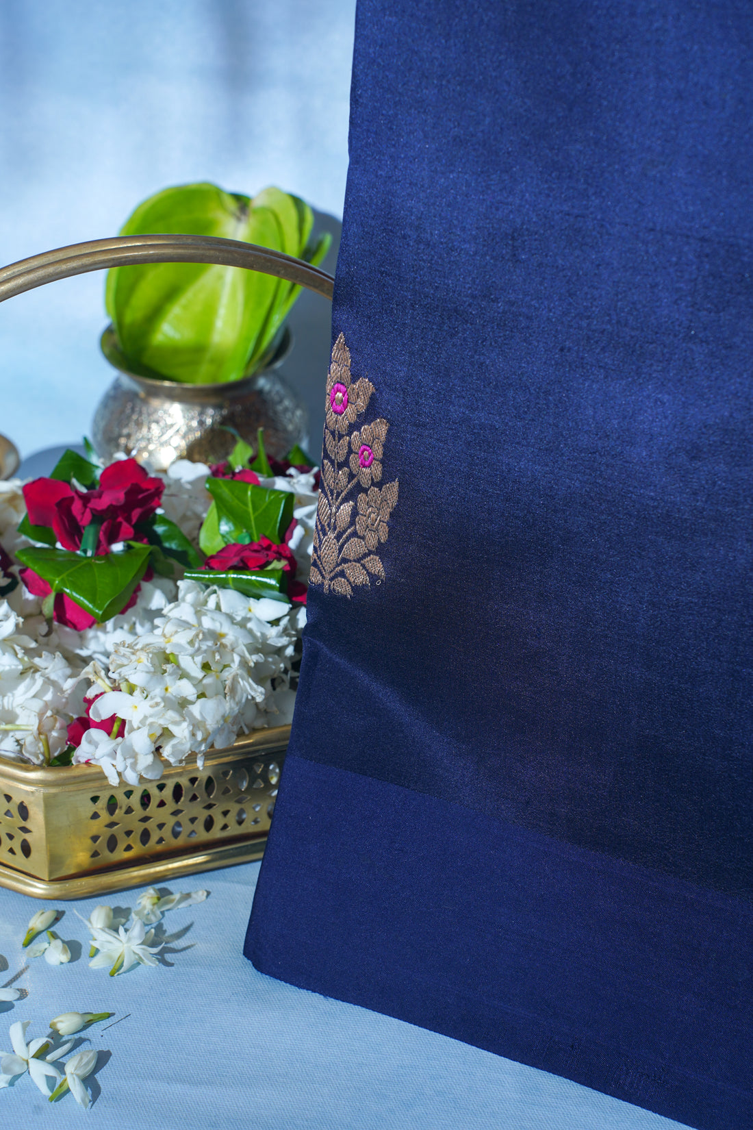 Navy Blue Pure Mango Katan Silk Handwoven Saree