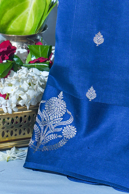 Royal Blue Pure Mango Katan Silk Handwoven Saree