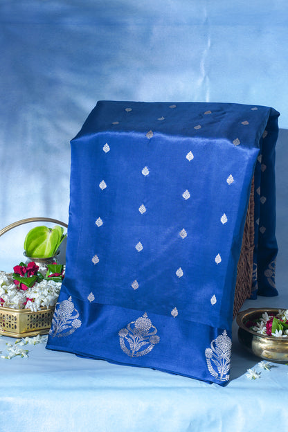 Royal Blue Pure Mango Katan Silk Handwoven Saree