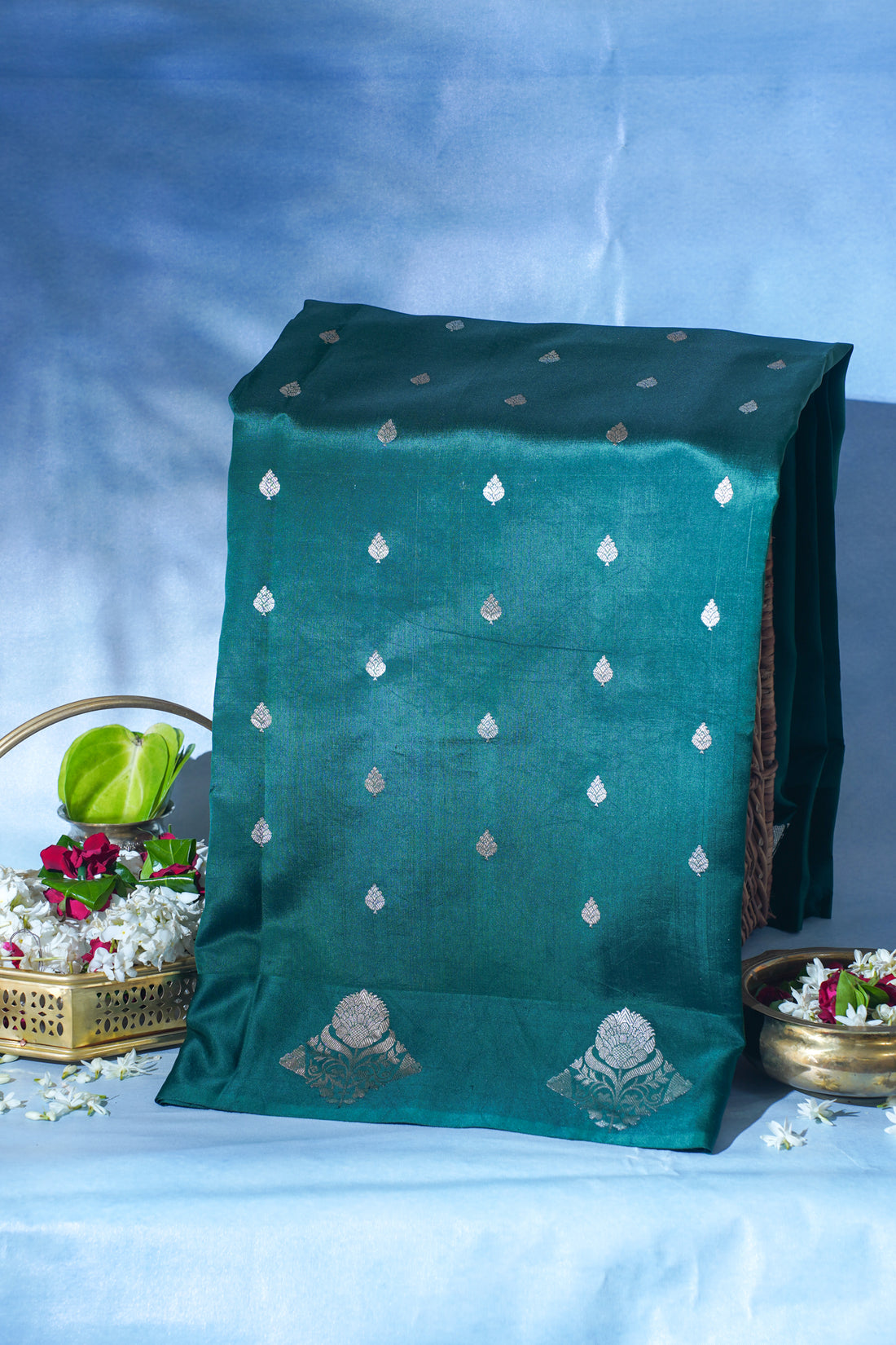 Emerald Green Pure Mango Katan Silk Handwoven Saree