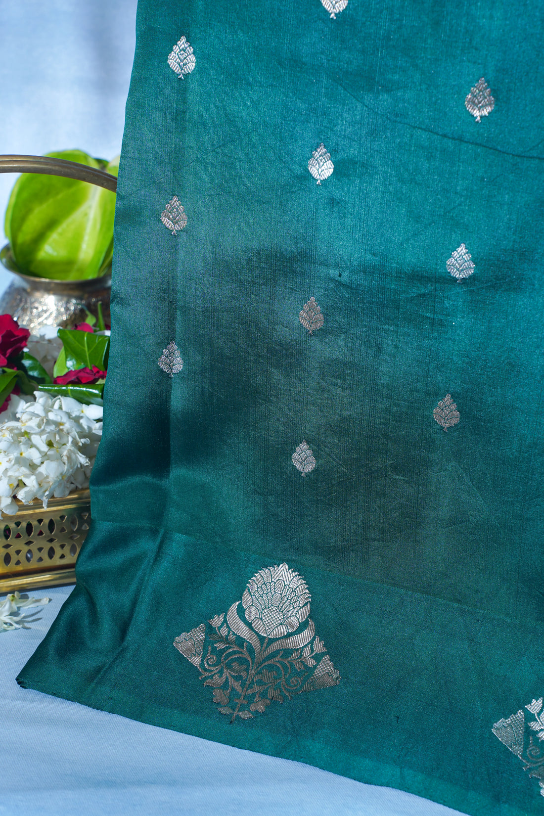 Emerald Green Pure Mango Katan Silk Handwoven Saree