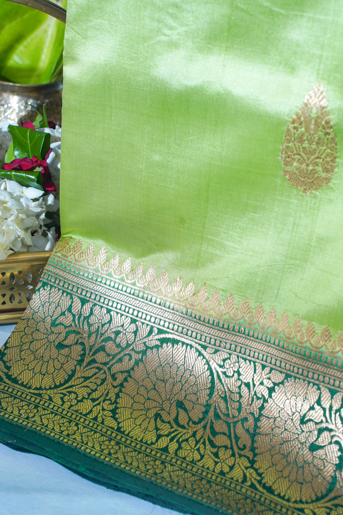 Parrot Green Pure Mango Katan Silk Handwoven Saree