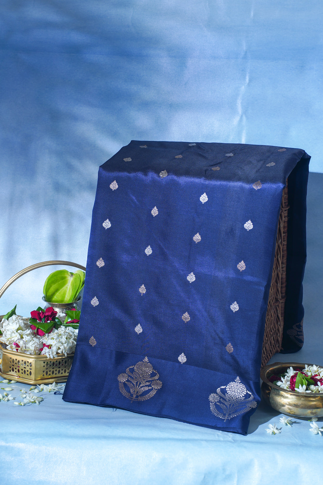 Navy Blue Pure Mango Katan Silk Handwoven Saree