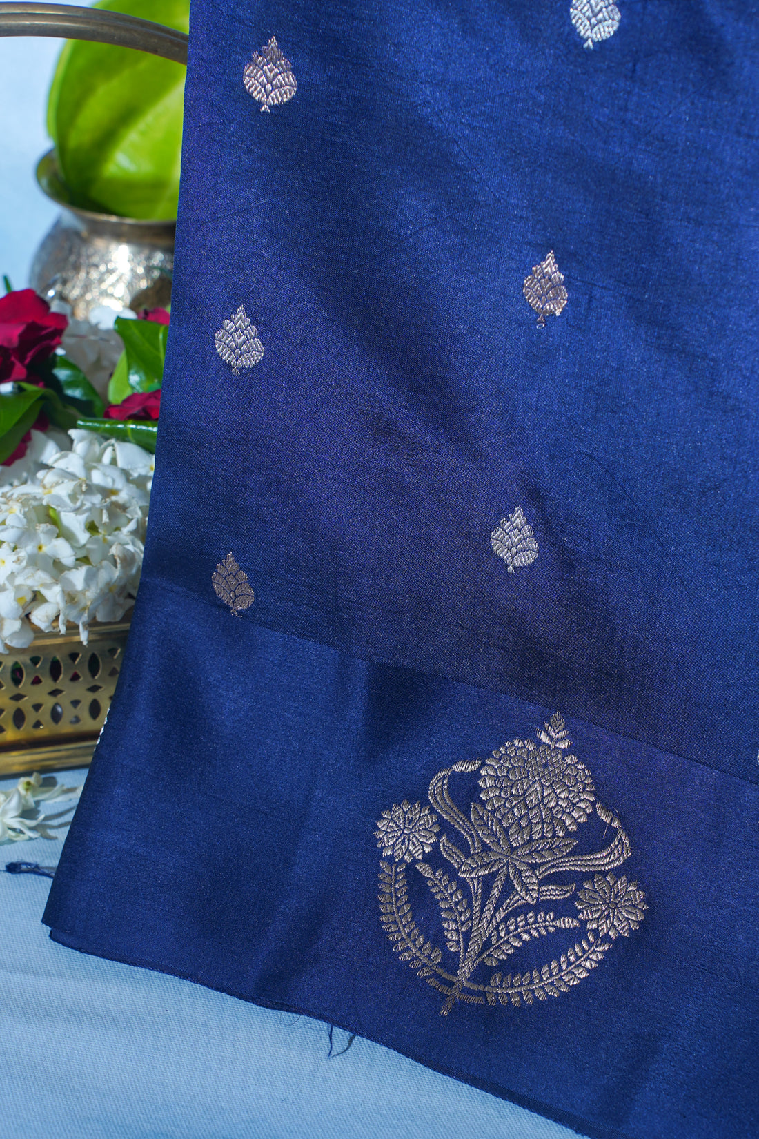 Navy Blue Pure Mango Katan Silk Handwoven Saree