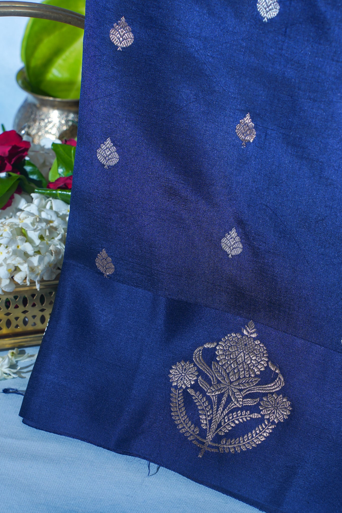 Navy Blue Pure Mango Katan Silk Handwoven Saree