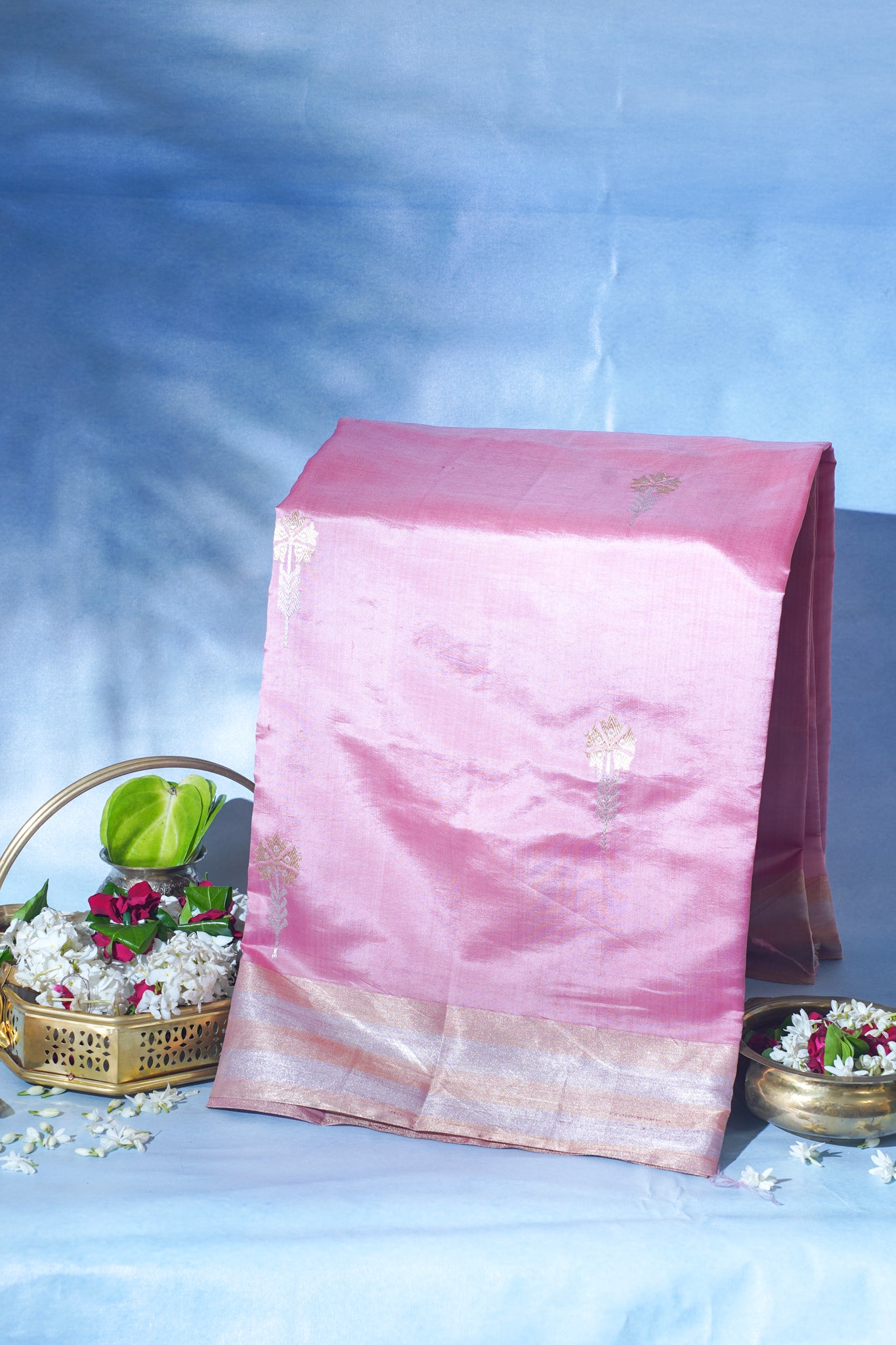 Pastel Pink Pure Mango Katan Silk Handwoven Saree