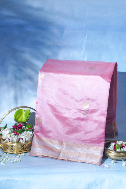 Pastel Pink Pure Mango Katan Silk Handwoven Saree