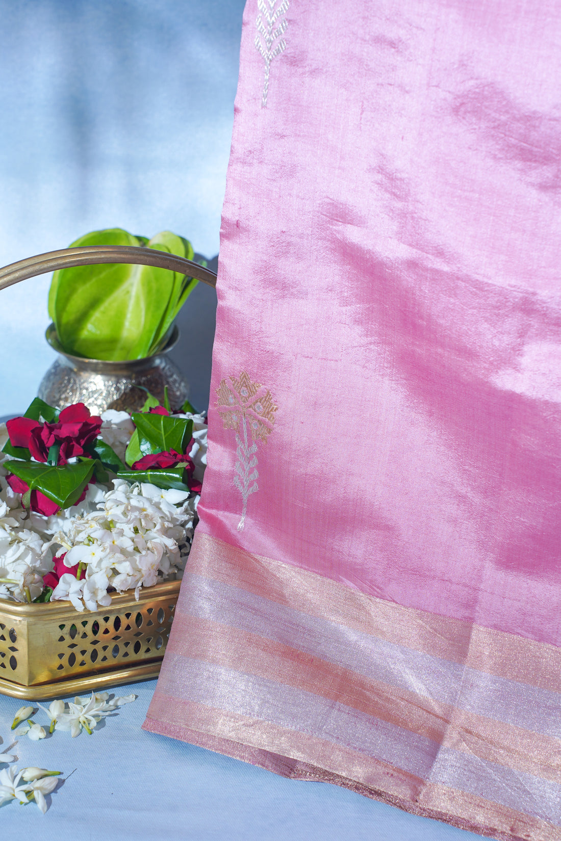 Pastel Pink Pure Mango Katan Silk Handwoven Saree