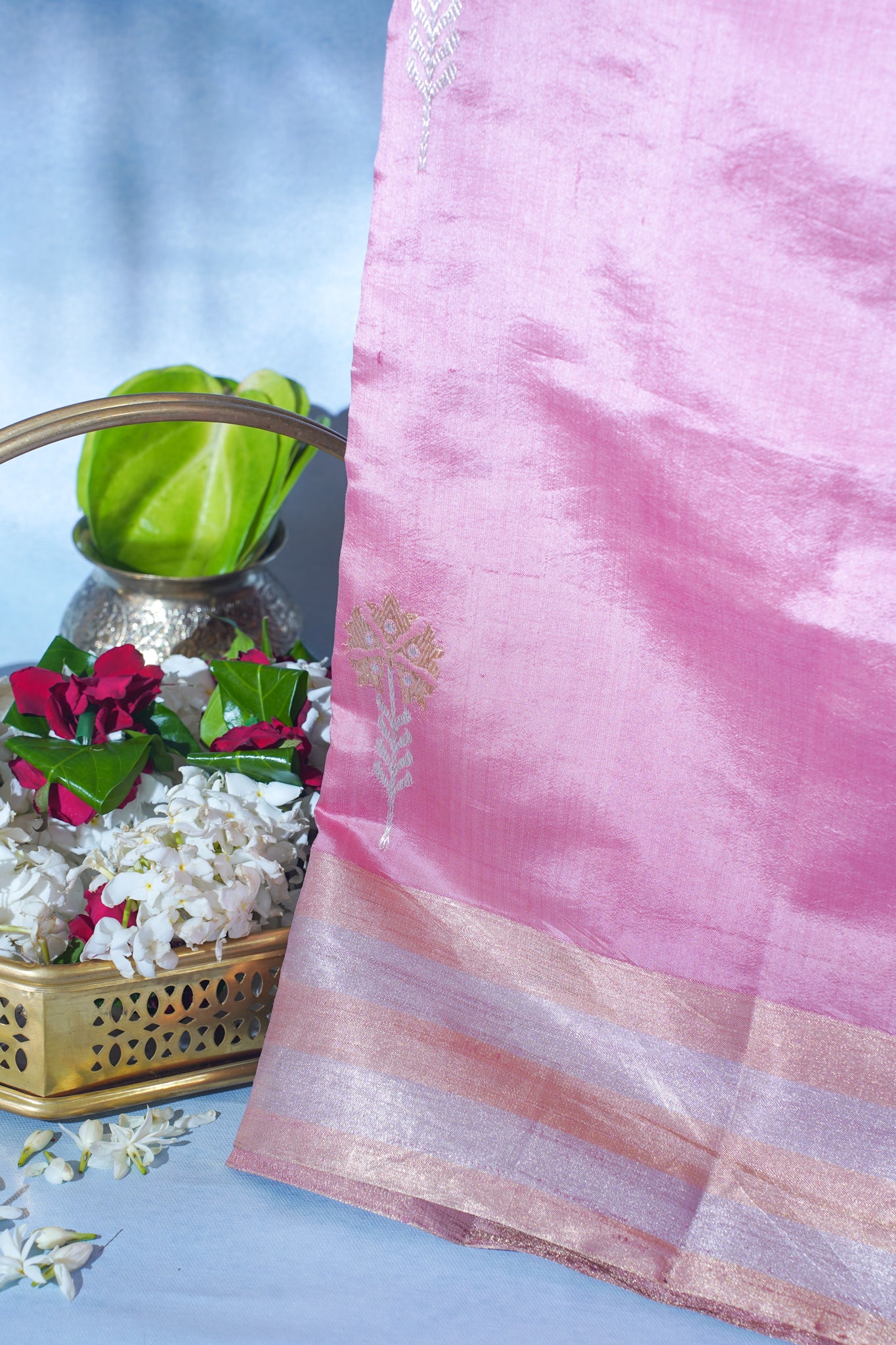 Pastel Pink Pure Mango Katan Silk Handwoven Saree