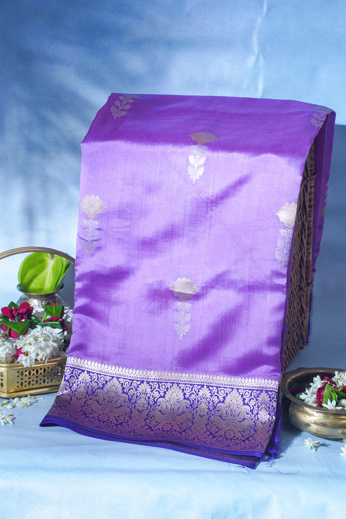 Lavender Purple Pure Mango Katan Silk Handwoven Saree