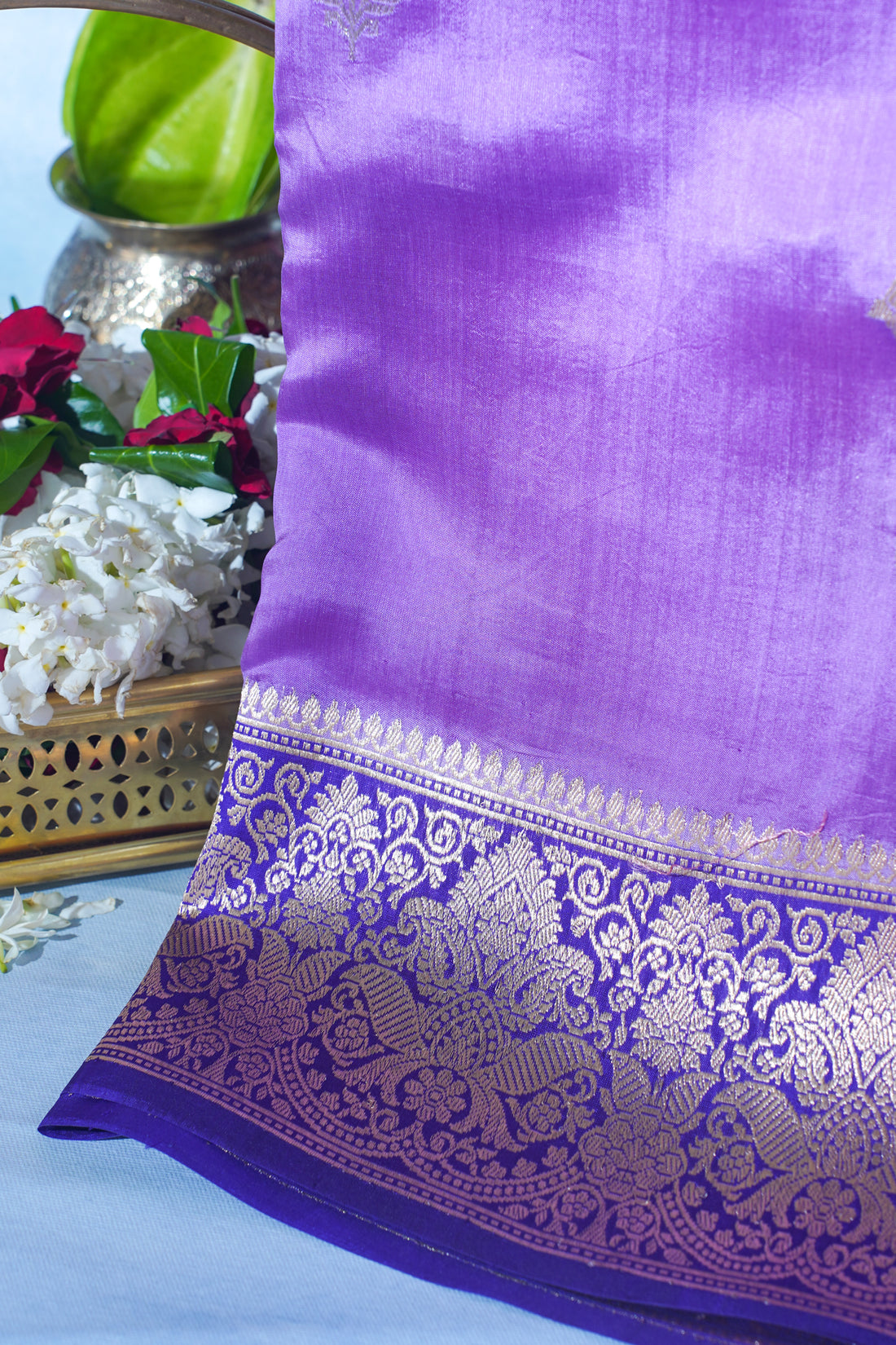 Lavender Purple Pure Mango Katan Silk Handwoven Saree