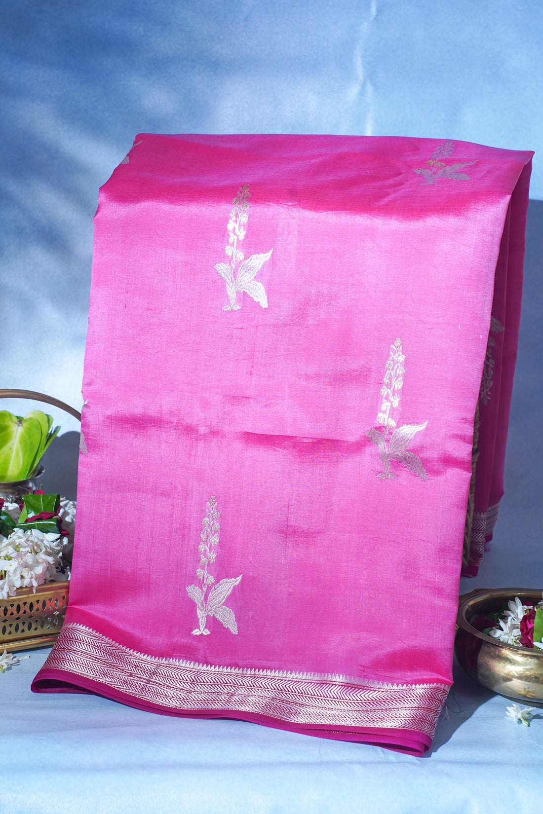 Rani Pink Pure Mango Katan Silk Handwoven Saree