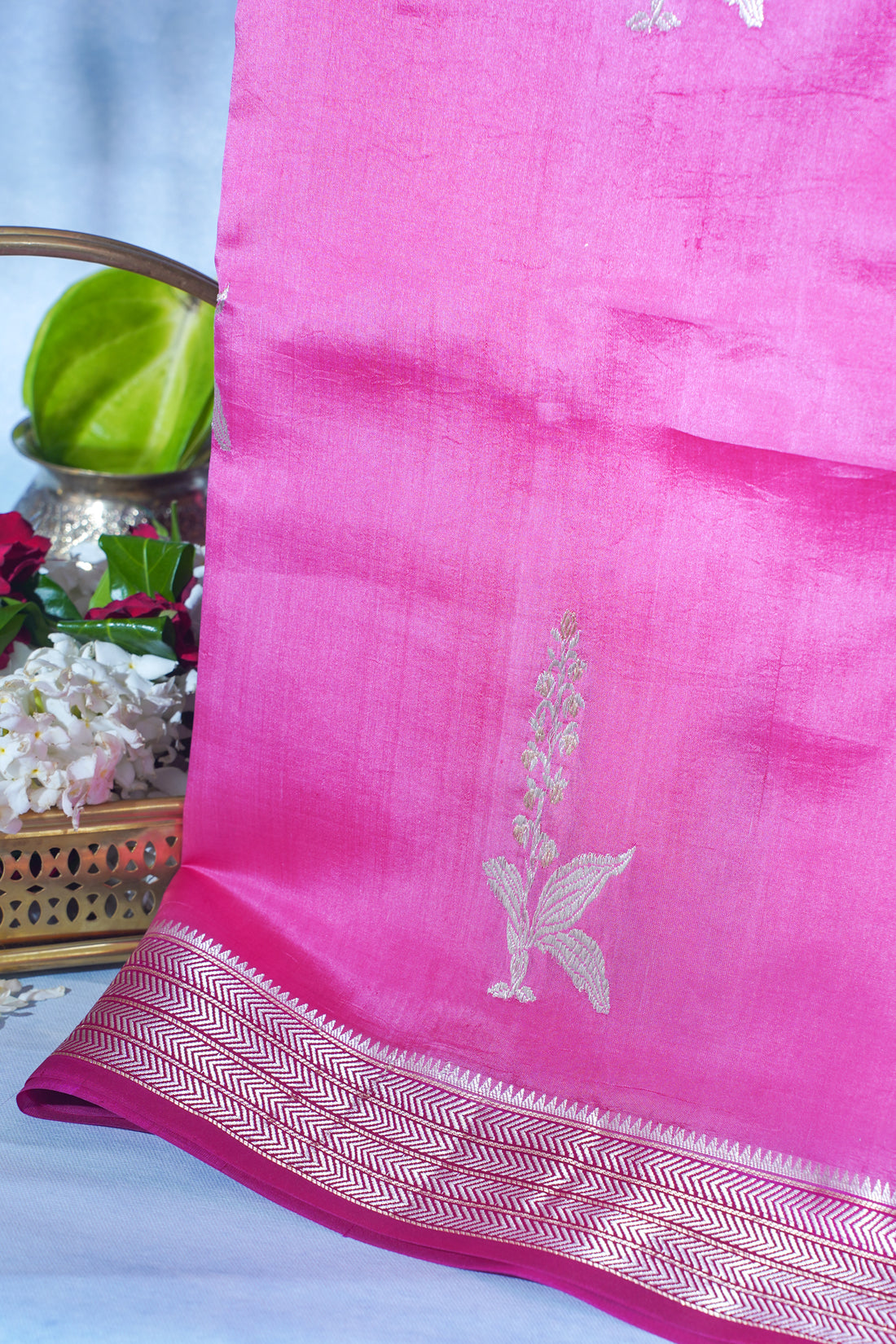 Rani Pink Pure Mango Katan Silk Handwoven Saree
