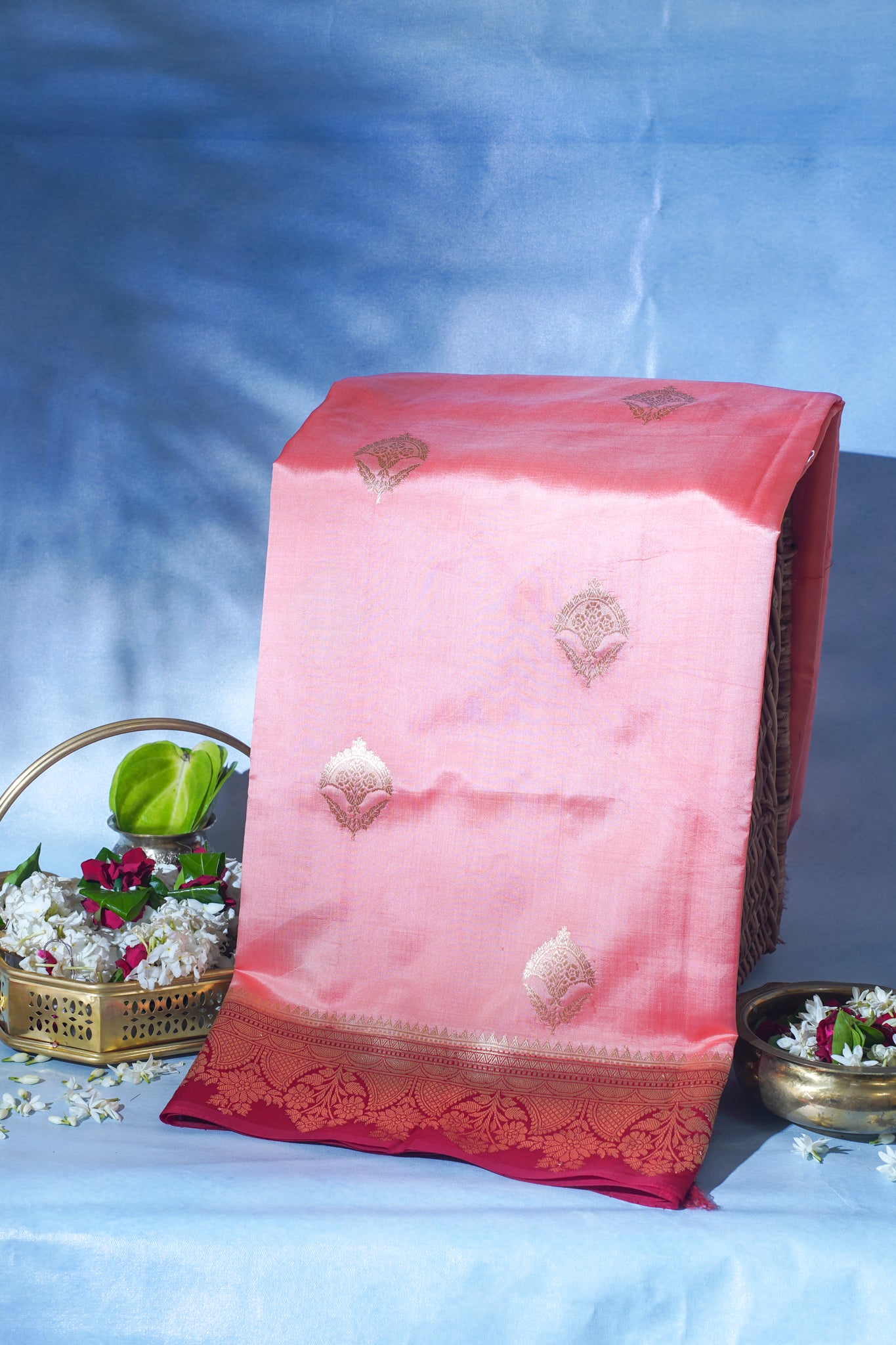 Peach-Pink Pure Mango Katan Silk Handwoven Saree