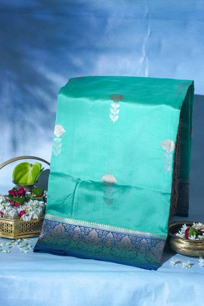 Sea-Green Pure Mango Katan Silk Handwoven Saree