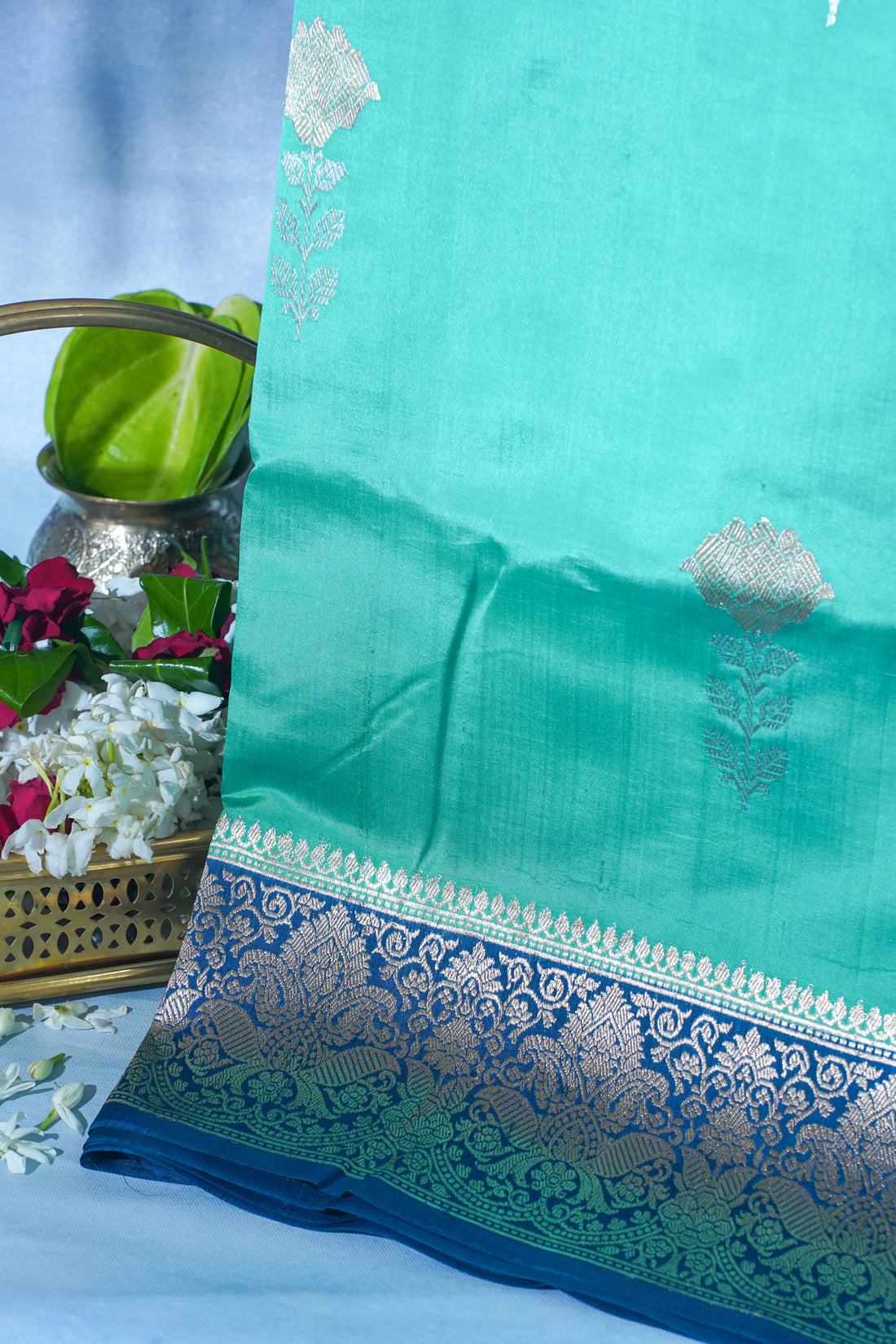 Sea-Green Pure Mango Katan Silk Handwoven Saree