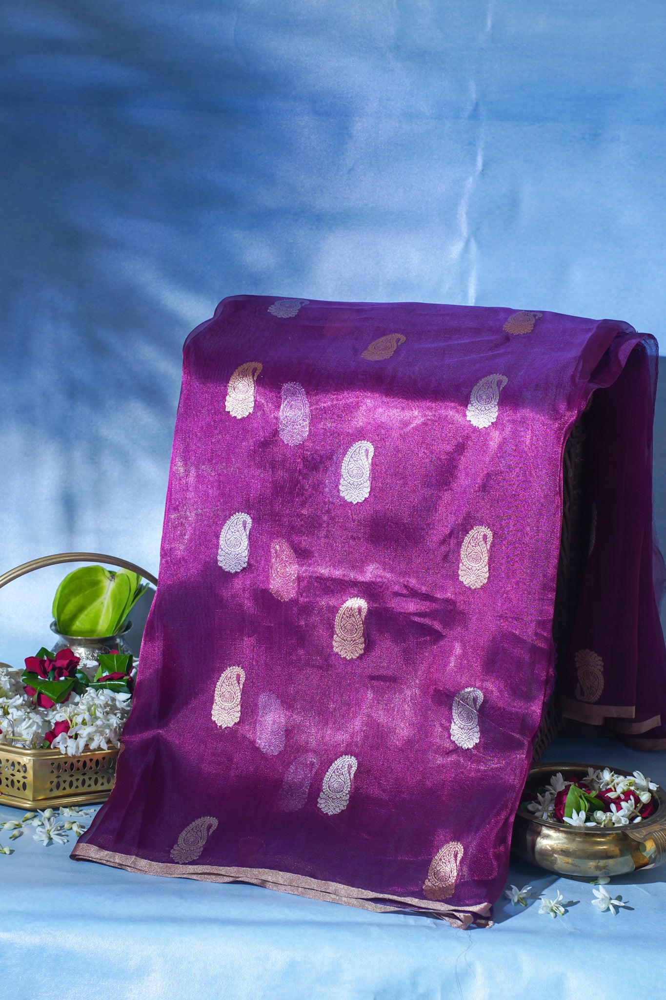 Purple Pure Tissue Silk Handloom Saree