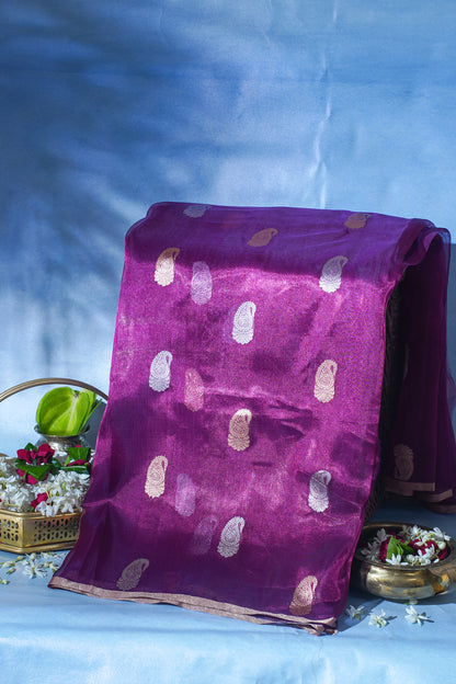 Purple Pure Tissue Silk Handloom Saree