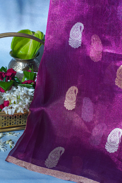 Purple Pure Tissue Silk Handloom Saree