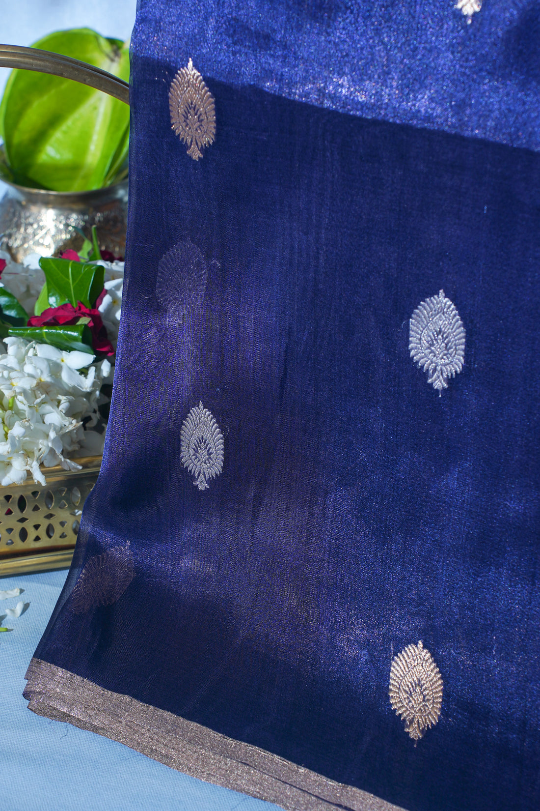 Midnight Navy Pure Tissue Silk Handloom Saree