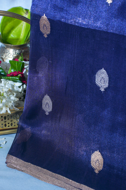 Midnight Navy Pure Tissue Silk Handloom Saree