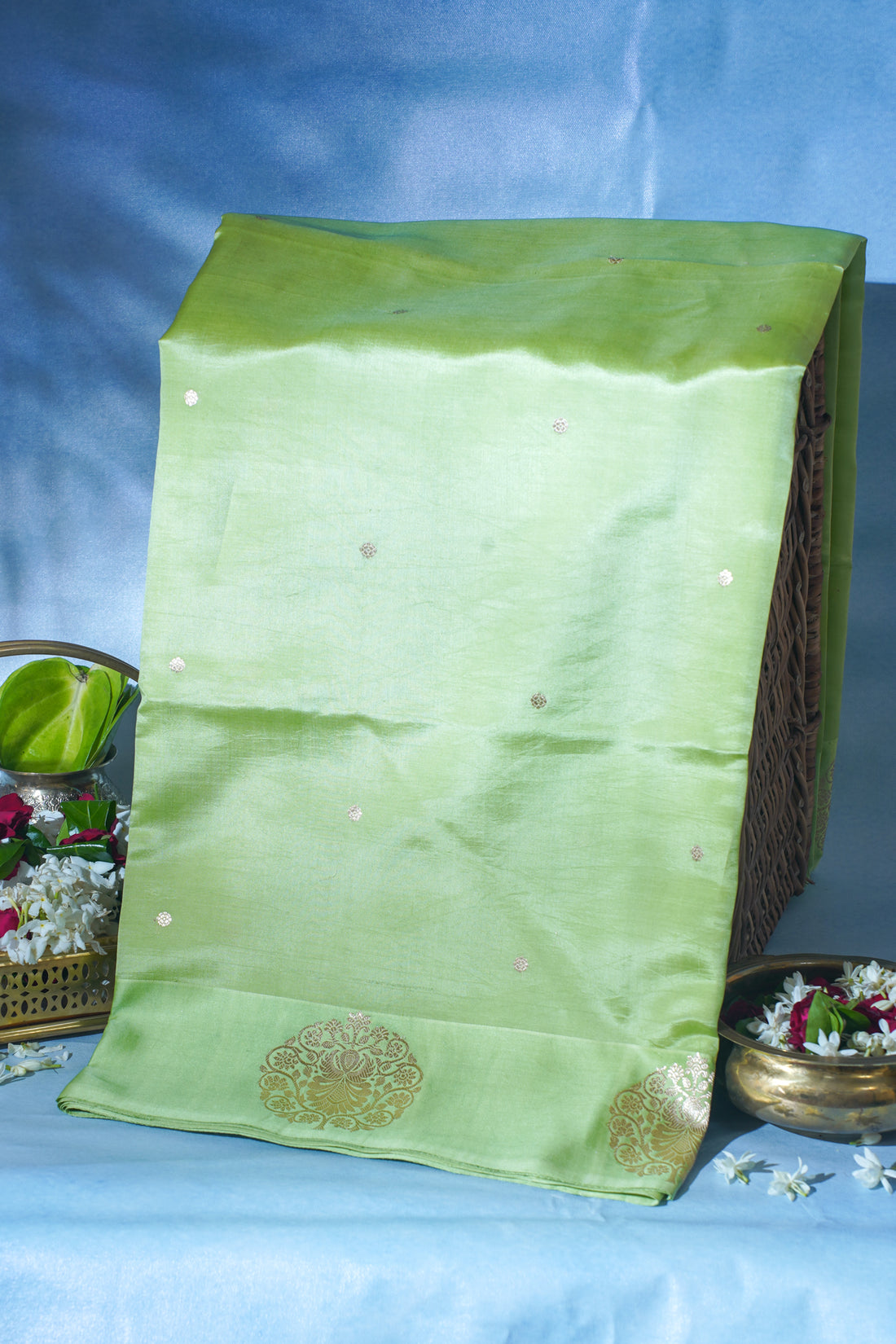 Pastel Green Pure Mango katan silk handloom Saree