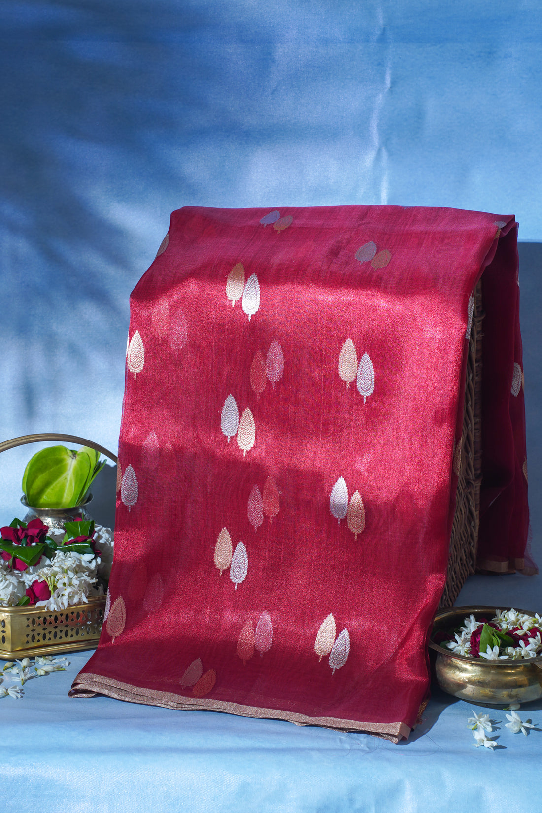 Wine Red Pure Tissue Silk Handloom Saree