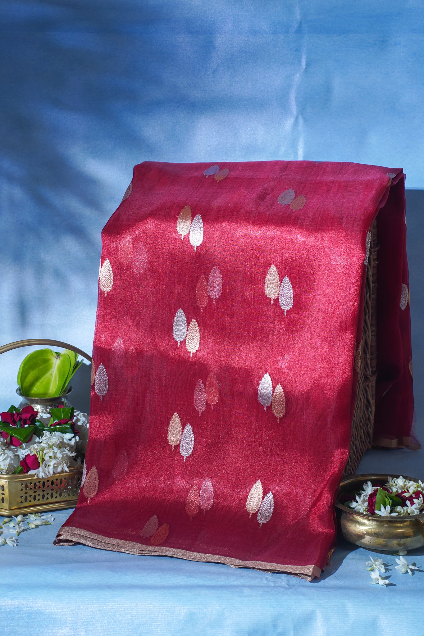 Wine Red Pure Tissue Silk Handloom Saree