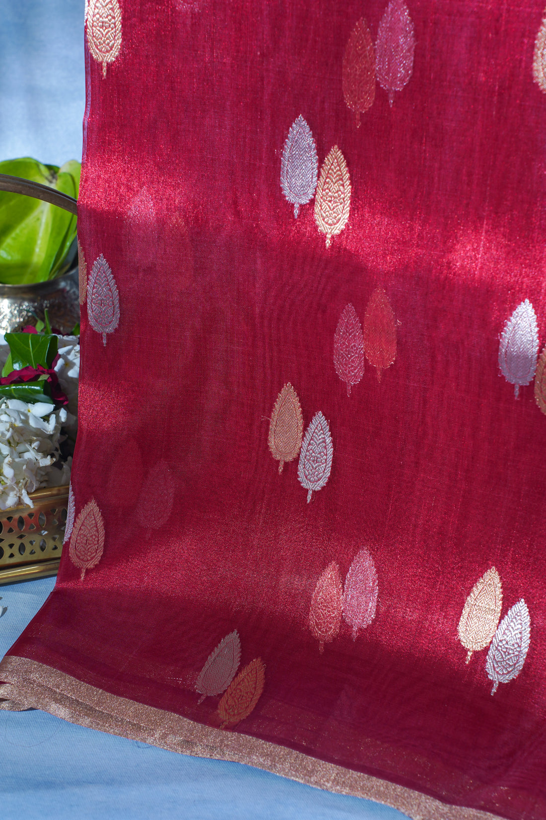 Wine Red Pure Tissue Silk Handloom Saree