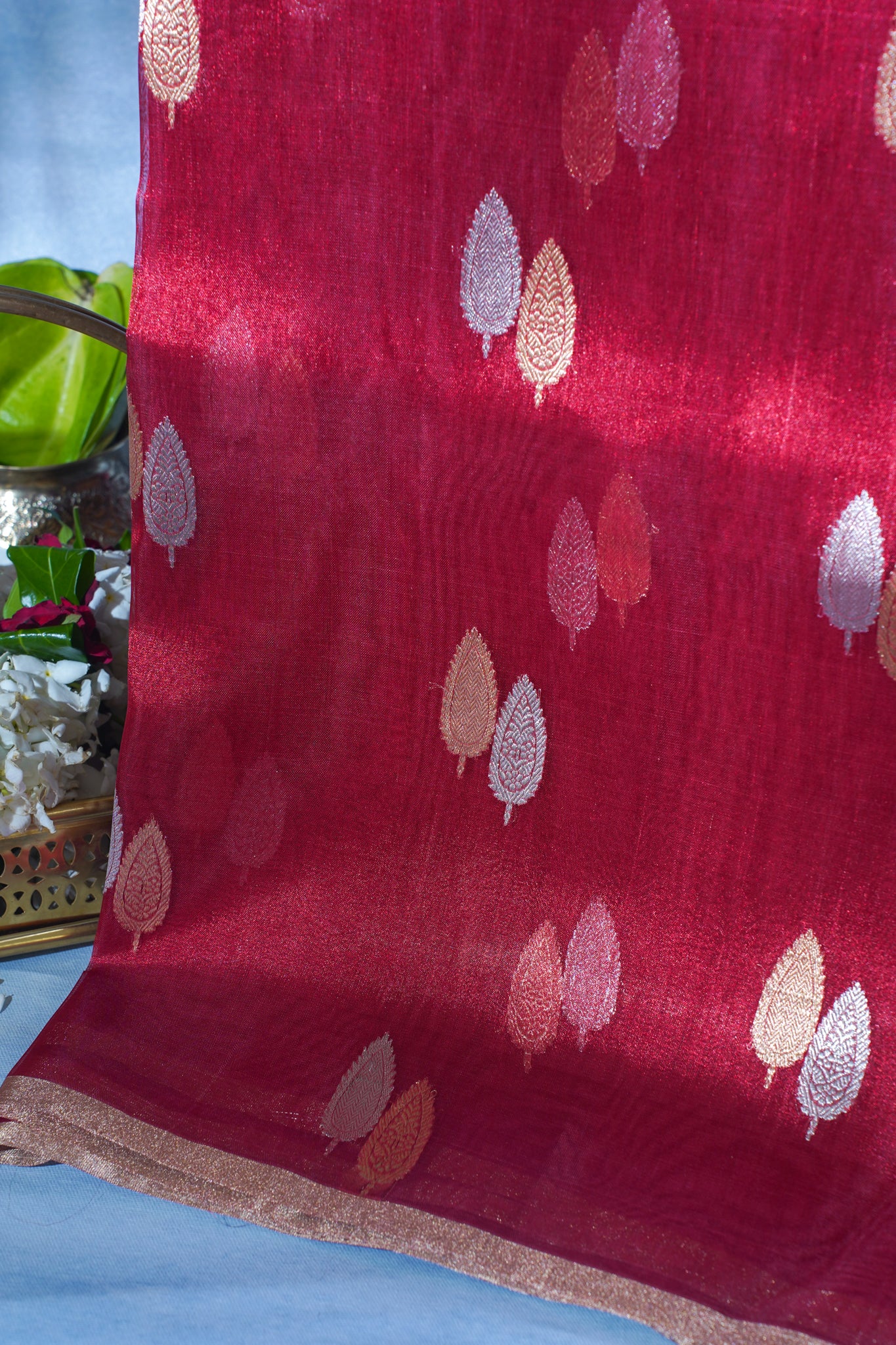 Wine Red Pure Tissue Silk Handloom Saree