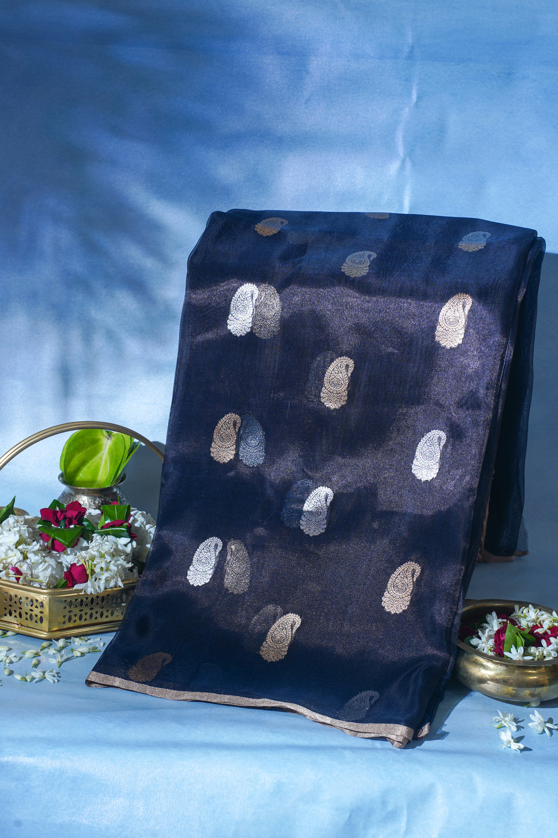 Midnight blue Pure Tissue Silk Handloom Saree