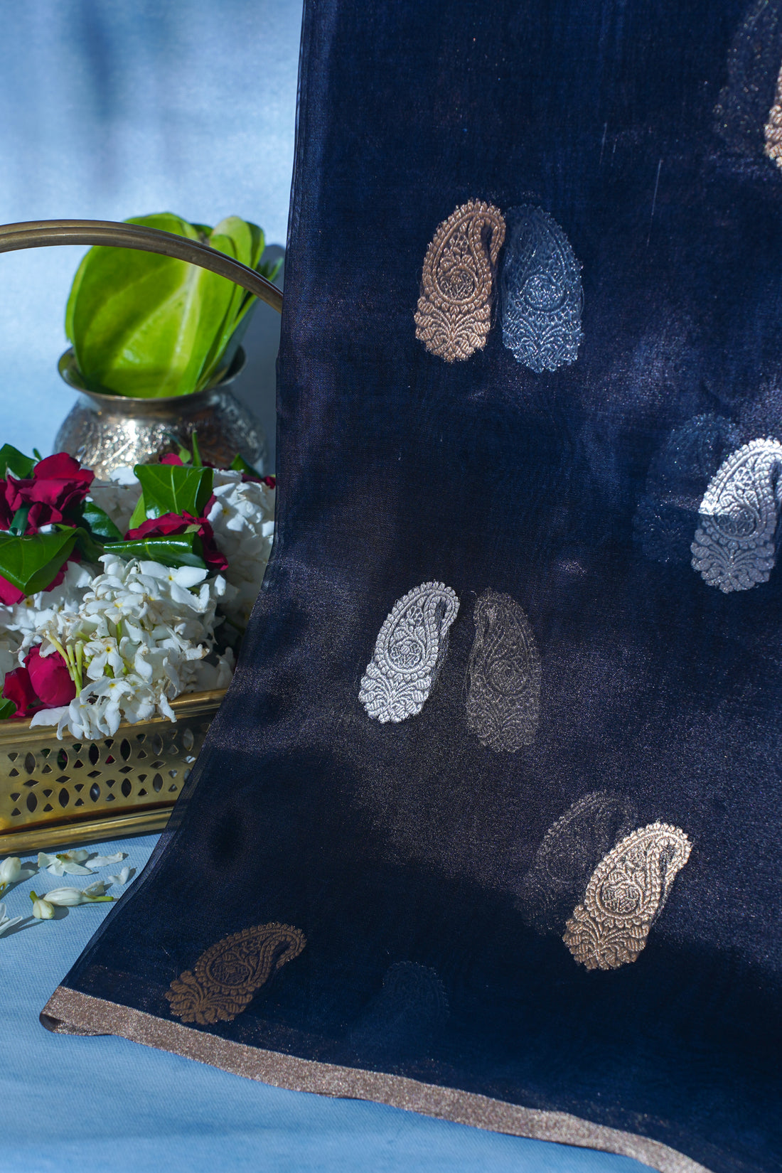 Midnight blue Pure Tissue Silk Handloom Saree