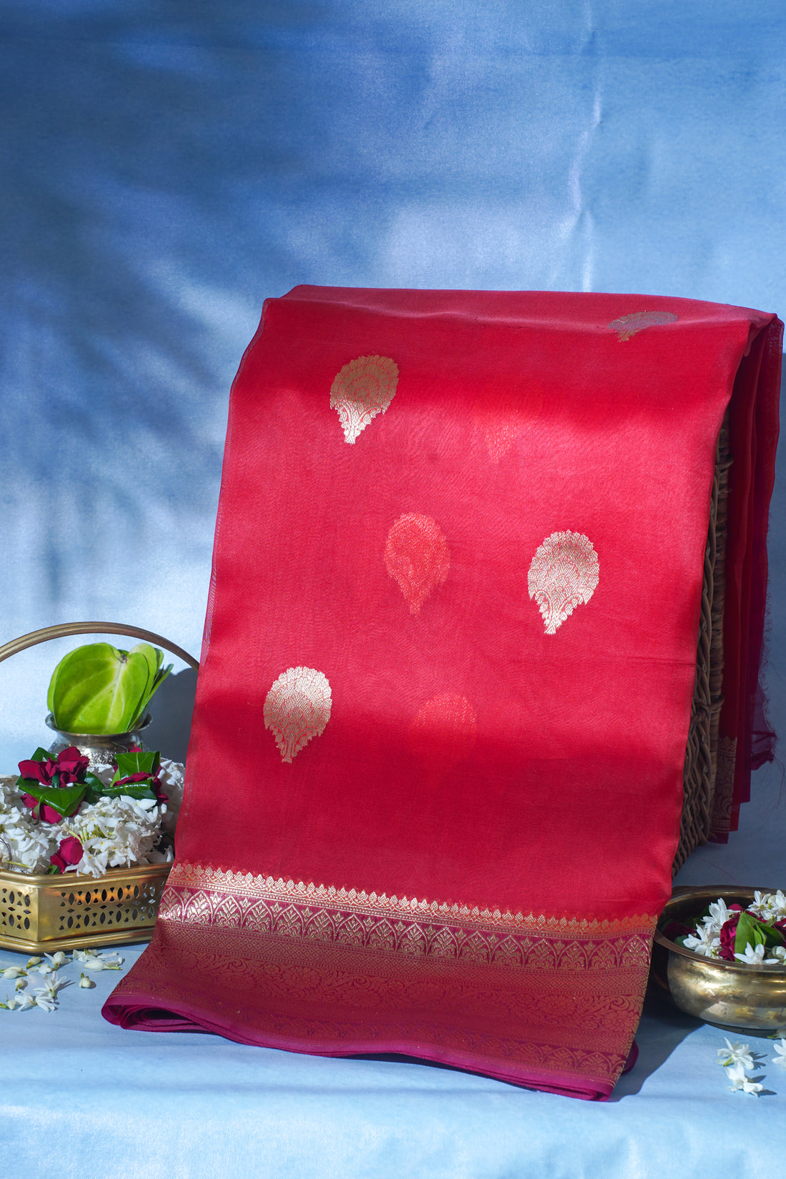 Deep Red Pure Tissue Silk Handloom Saree