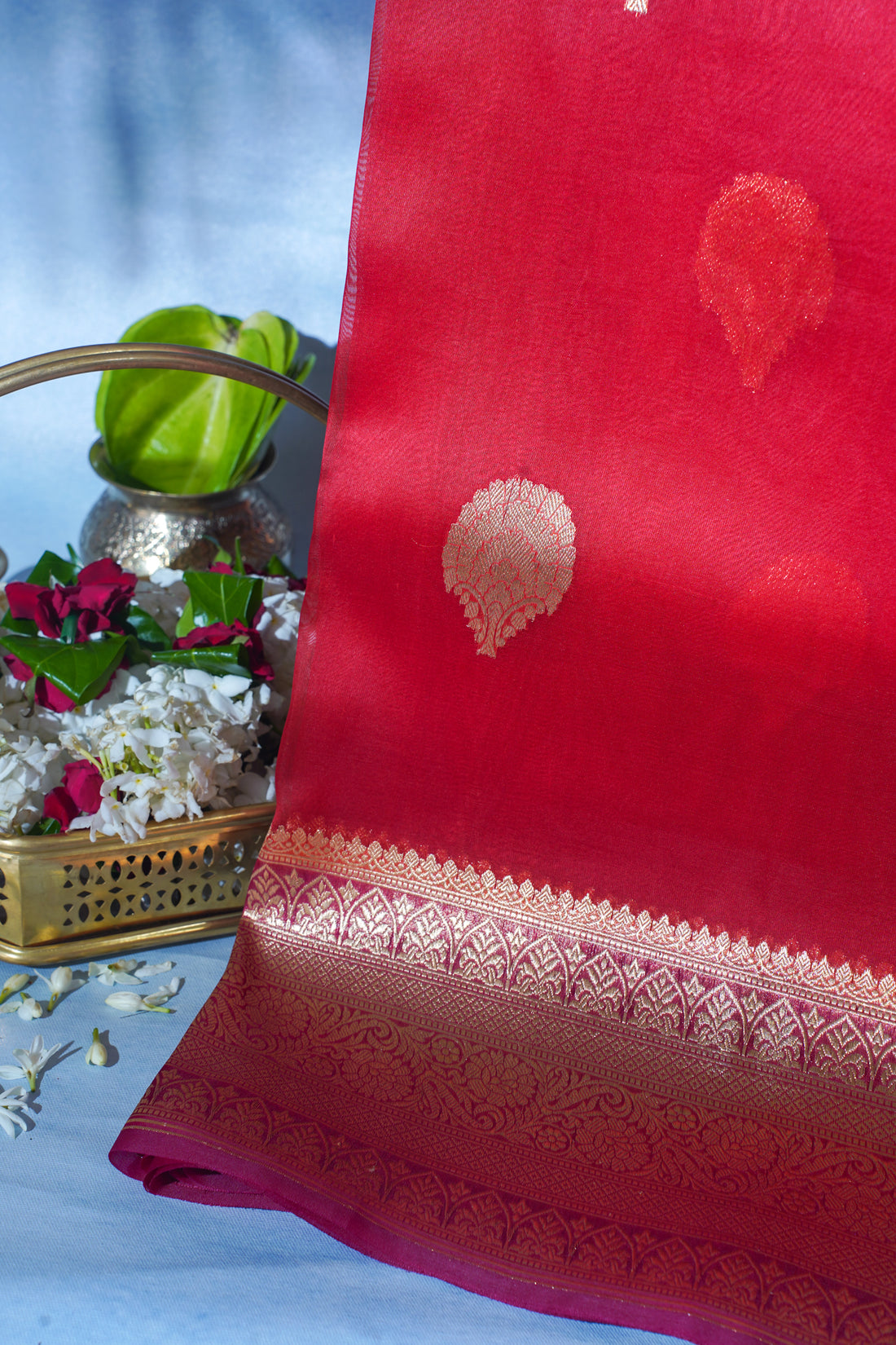 Deep Red Pure Tissue Silk Handloom Saree