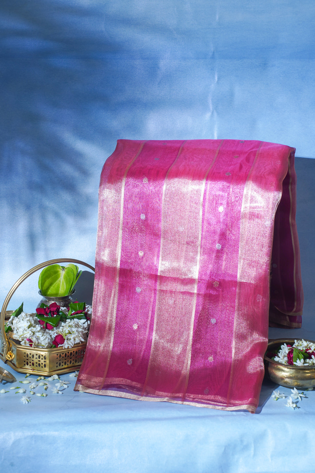 Magenta-Pink Pure Tissue Silk Handloom Saree
